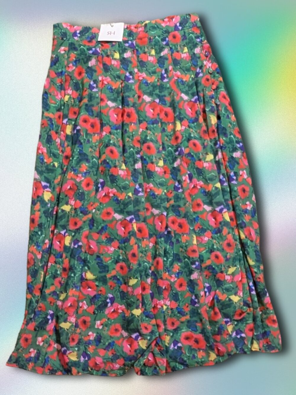 Rihoas Midi Skirt Size M NWT Faux Wrap Floral Red Purple Green